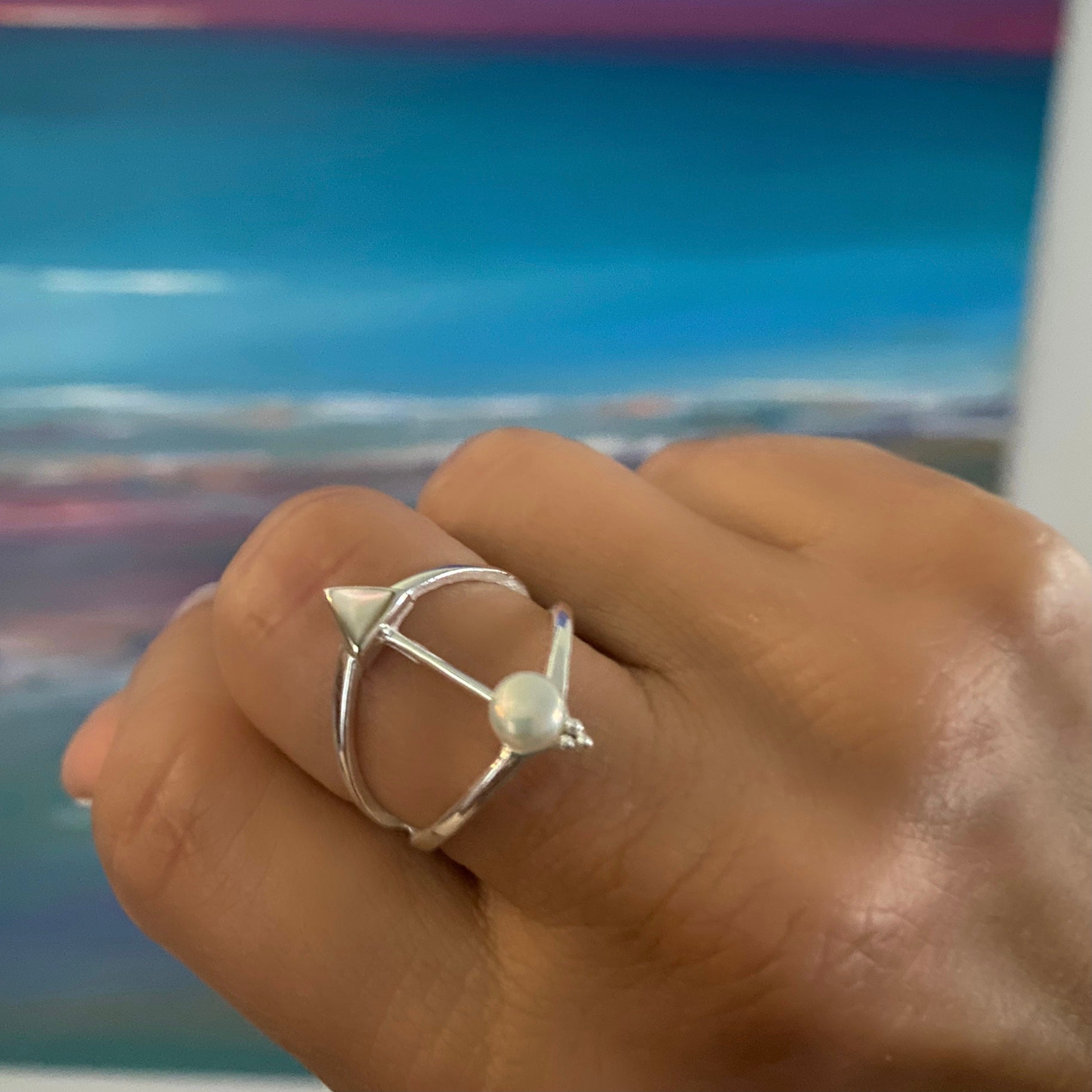 boho pearl arrow ring