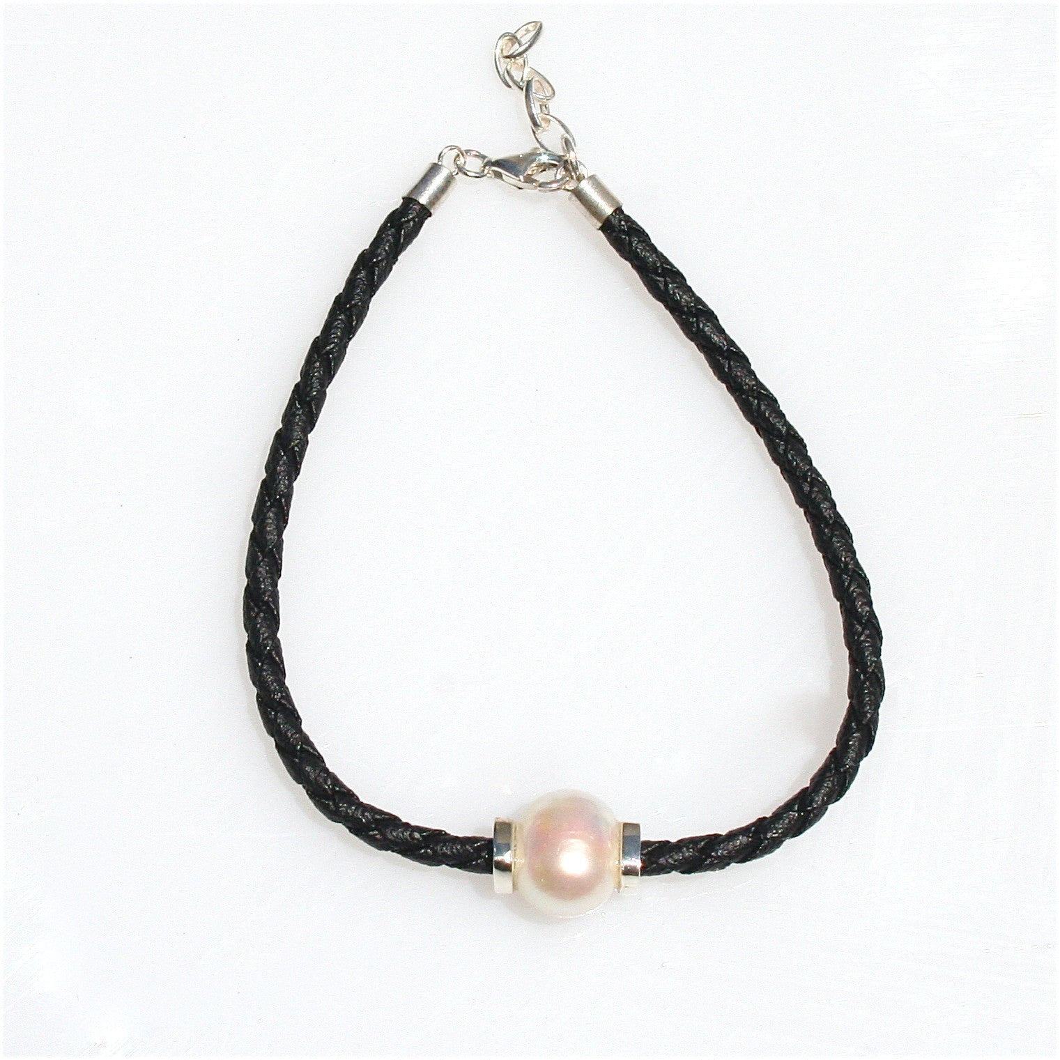 PEARL ON BLACK BRAID BRACELET