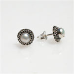 dainty vintage pearl stud earrings sterling silver textured setting freshwater pearl coastal jewellery australia