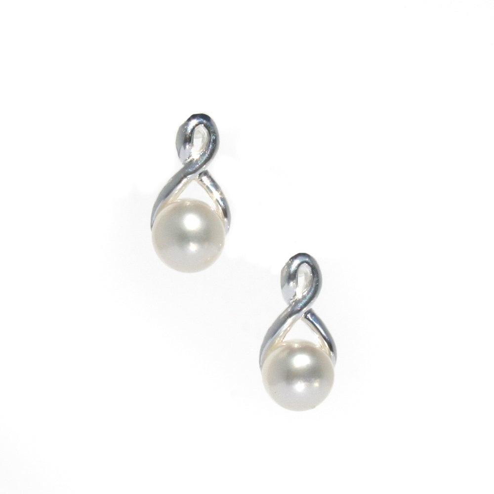 pearl stud earrings with infinity silver detailing 