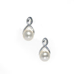 pearl stud earrings with infinity silver detailing 