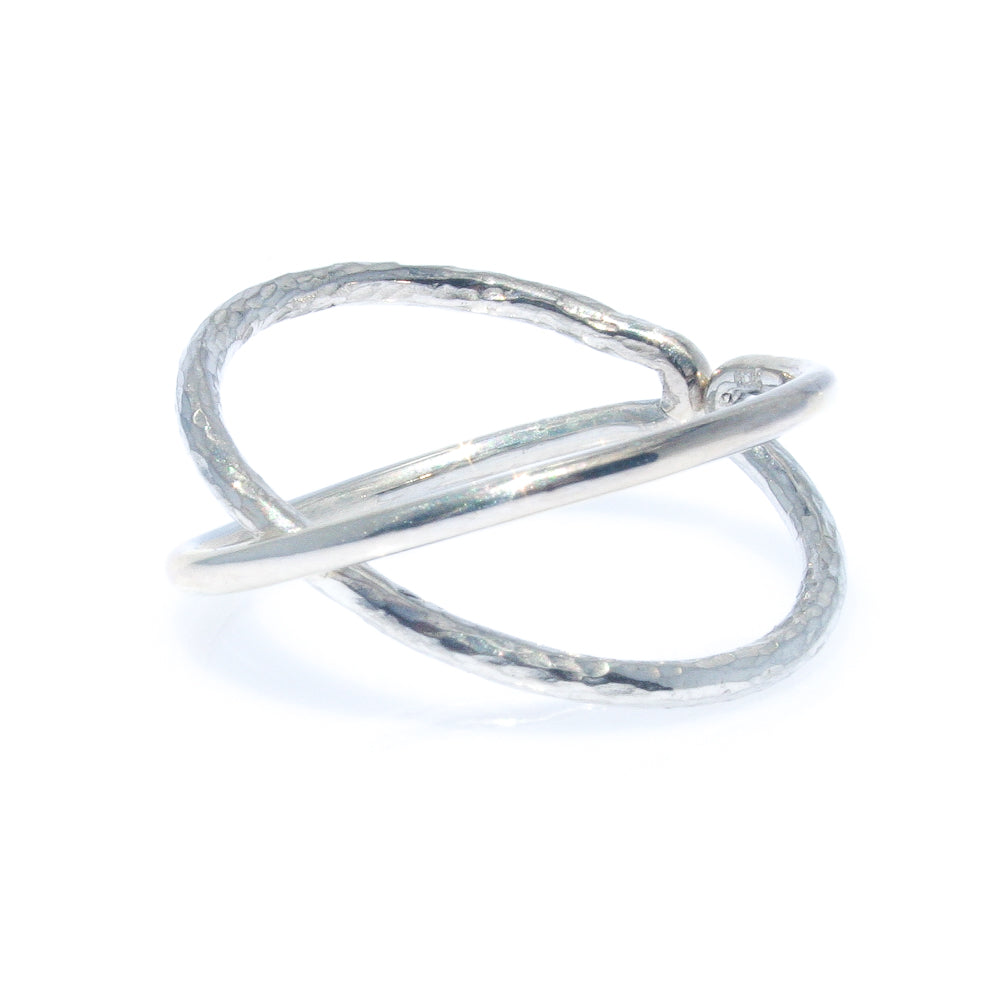 A sterling silver ring with an infinity symbol design, Crafted with a sleek and minimalist style.
