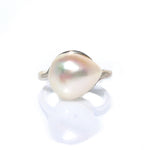 Keshi pearl on sterling silver band ring