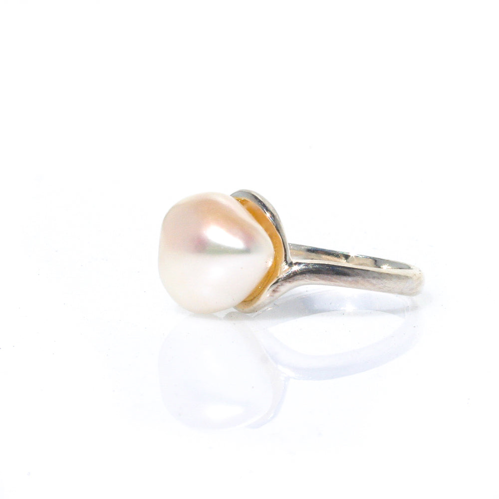 keshi pearl ring on a sterling silver band 