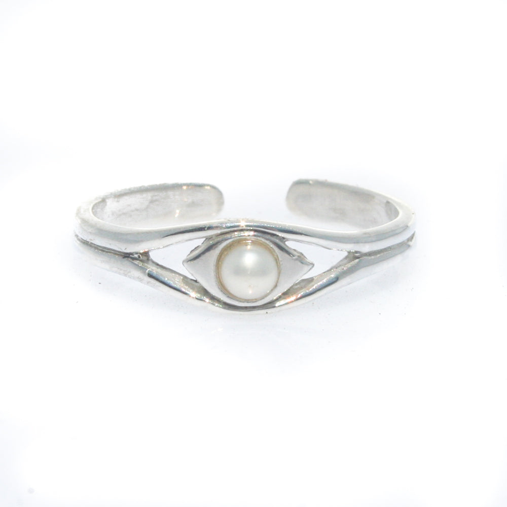silver toe ring with pearl
