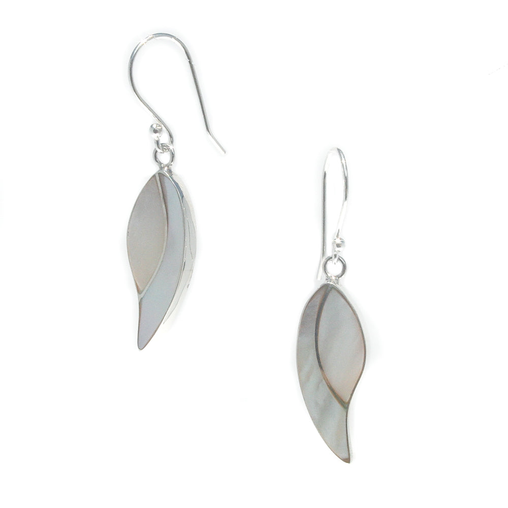 Leaf shaped mother  Of Pearl Hook Earrings Silver