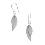 Leaf shaped mother  Of Pearl Hook Earrings Silver