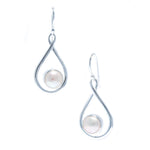 Moonlight Bay pearl hook earrings in 925 sterling silver with open teardrop frame designed in Broome Western Australia