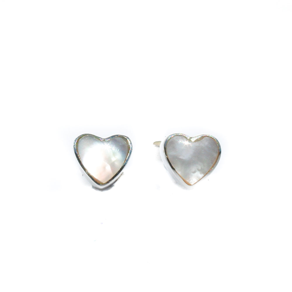 mother of pearl silver heart shaped studs 