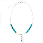 Ocean Spell Pearl Anklet Amazonite by Lush Designs Jewellery featuring blue-green amazonite gemstones, white freshwater pearls, sterling silver chain and dangling pearl and gemstone charms.