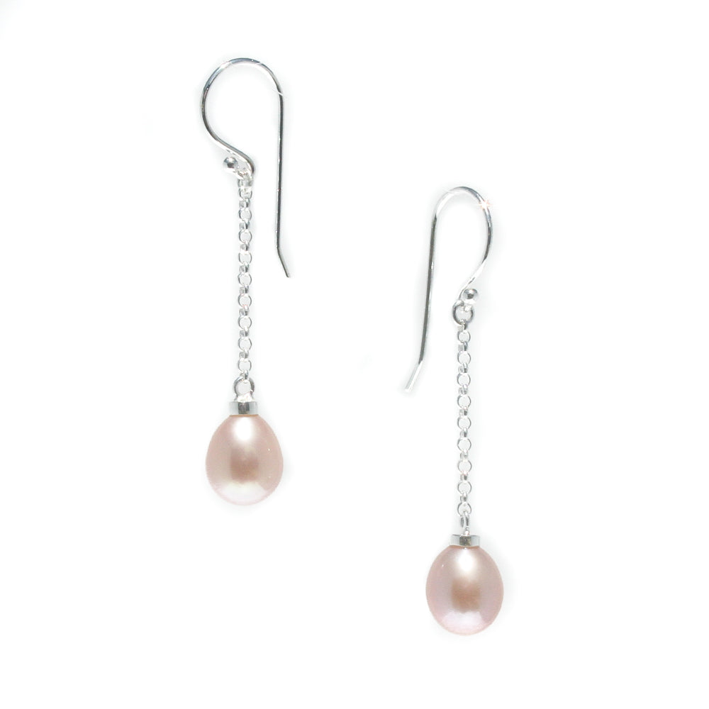 pink pearl earrings Poppy Pink Pearl Hook Earrings in 925 sterling silver with freshwater pink pearls