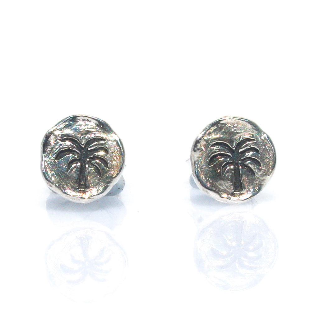 palm tree studs In oxide silver 