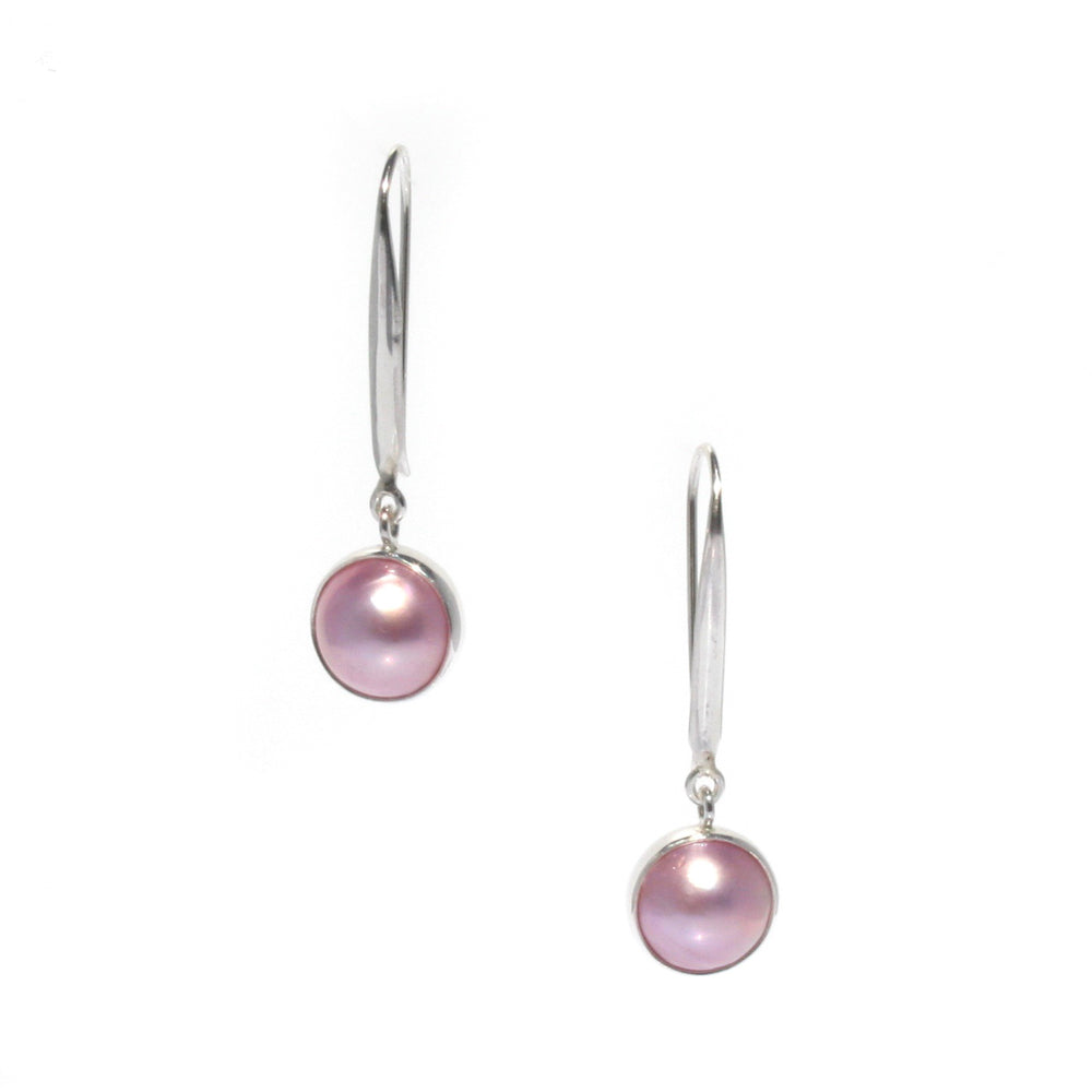 pink mabe pearl earrings in silver