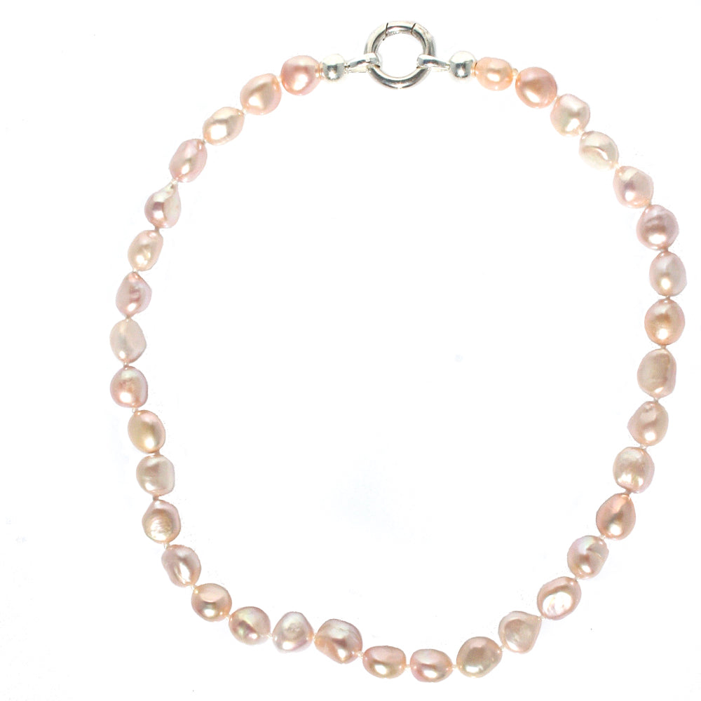 Pink Keshi Pearl Silk Knot Necklace featuring genuine 10–11mm pink Keshi pearls hand-knotted on silk, designed in Broome Western Australia.