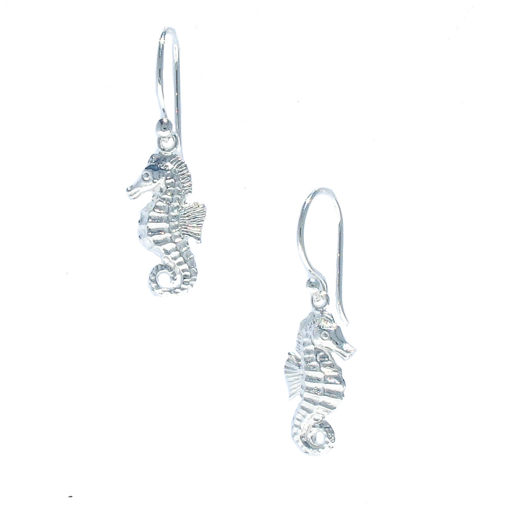 “Sterling silver seahorse earrings inspired by ocean life and coastal Australian style designed in Broome Western Australia”