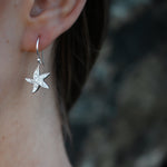 starfish hook silver earrings featuring cubic zirconia on the starfish 