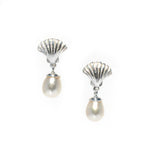Shell pearl stud earrings in sterling silver with freshwater pearl