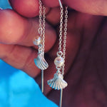 Shell silver thread earrings with dainty freshwater pearl 