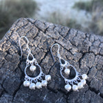 Boho rice pearl statement silver earrings  