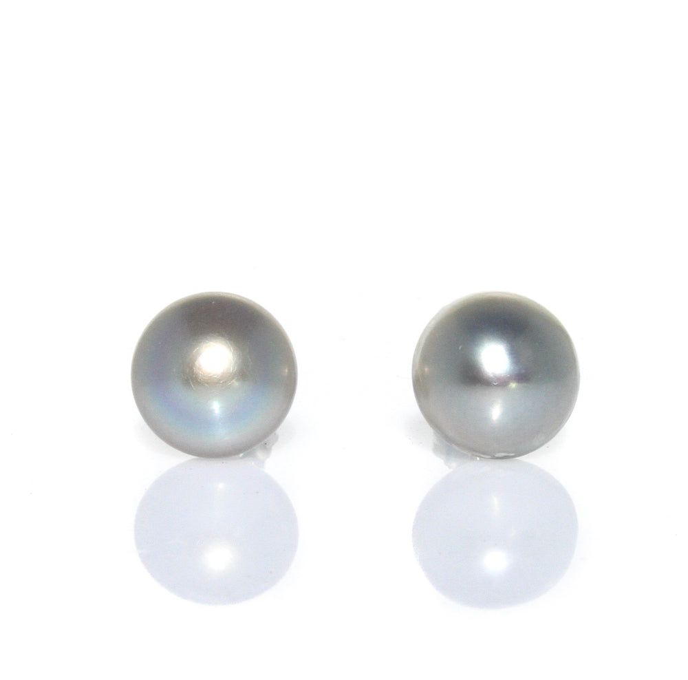 silver pearl 12mm studs set in sterling silver 