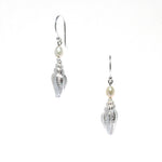 Spiral shell hook earrings with dainty pearl attached 