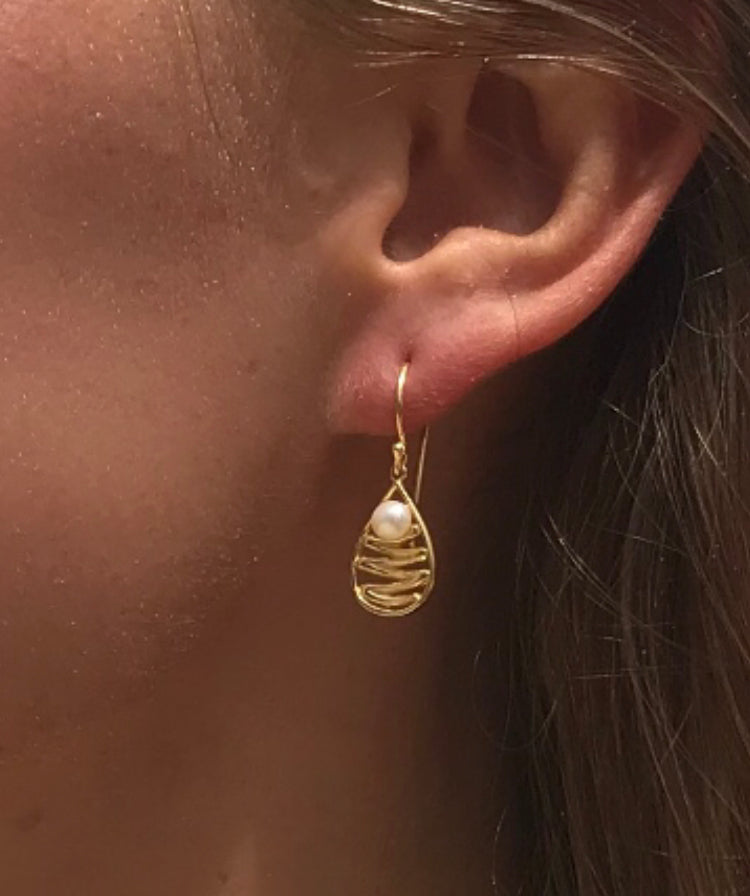 Staircase to the moon inspired earrings gold with dainty pearl accent 