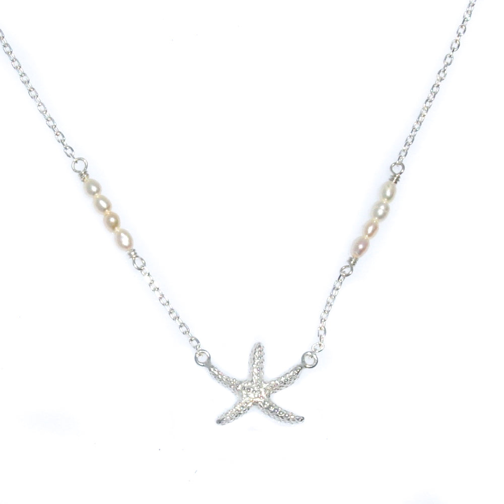 silver starfish necklace with pearls