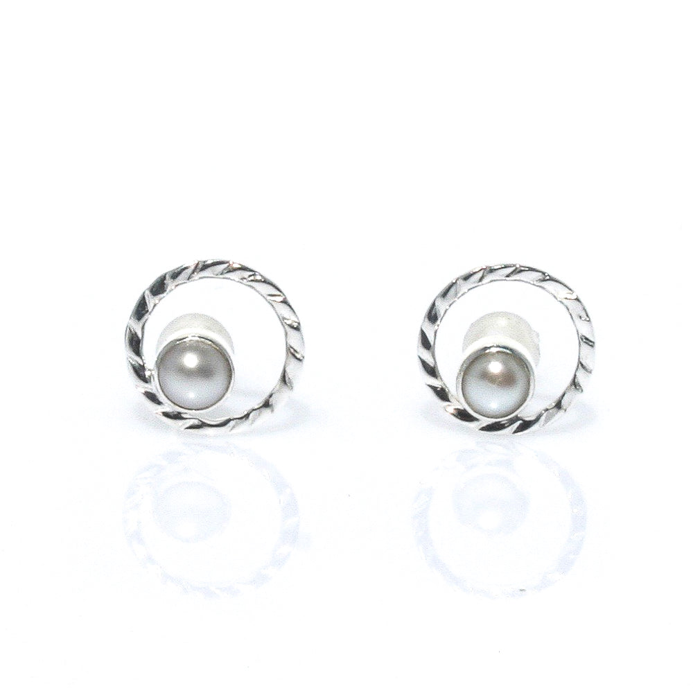 sunset swirls pearl stud earrings sterling silver textured circle freshwater pearl coastal jewellery australia