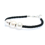 Sunset Shores pearl black braid bracelet with three freshwater pearls and sterling silver clasp