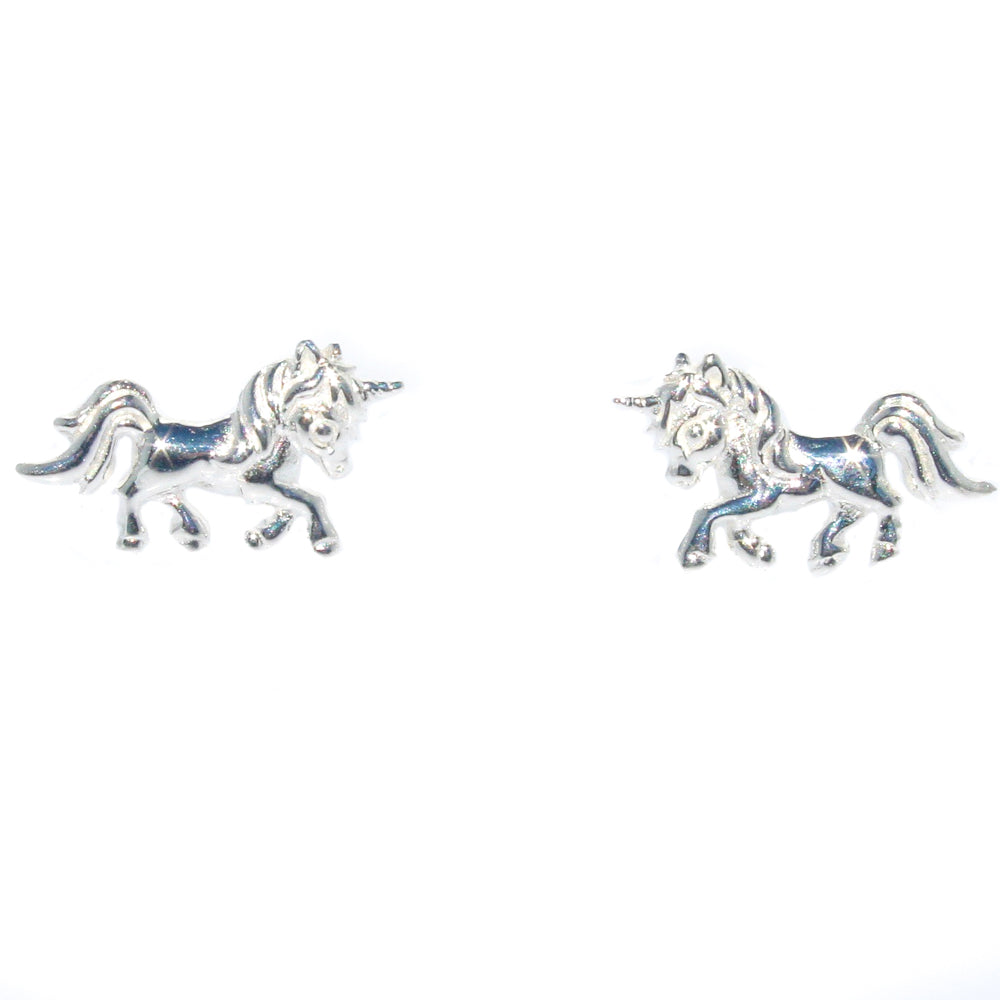 A pair of sterling silver unicorn stud earrings 