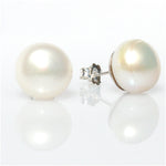 White Pearl Studs 16mm set in Sterling Silver