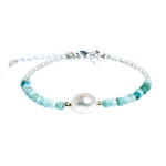 “Keshi pearl and larimar bracelet inspired by tropical blue lagoons designed in Broome Western Australia”
