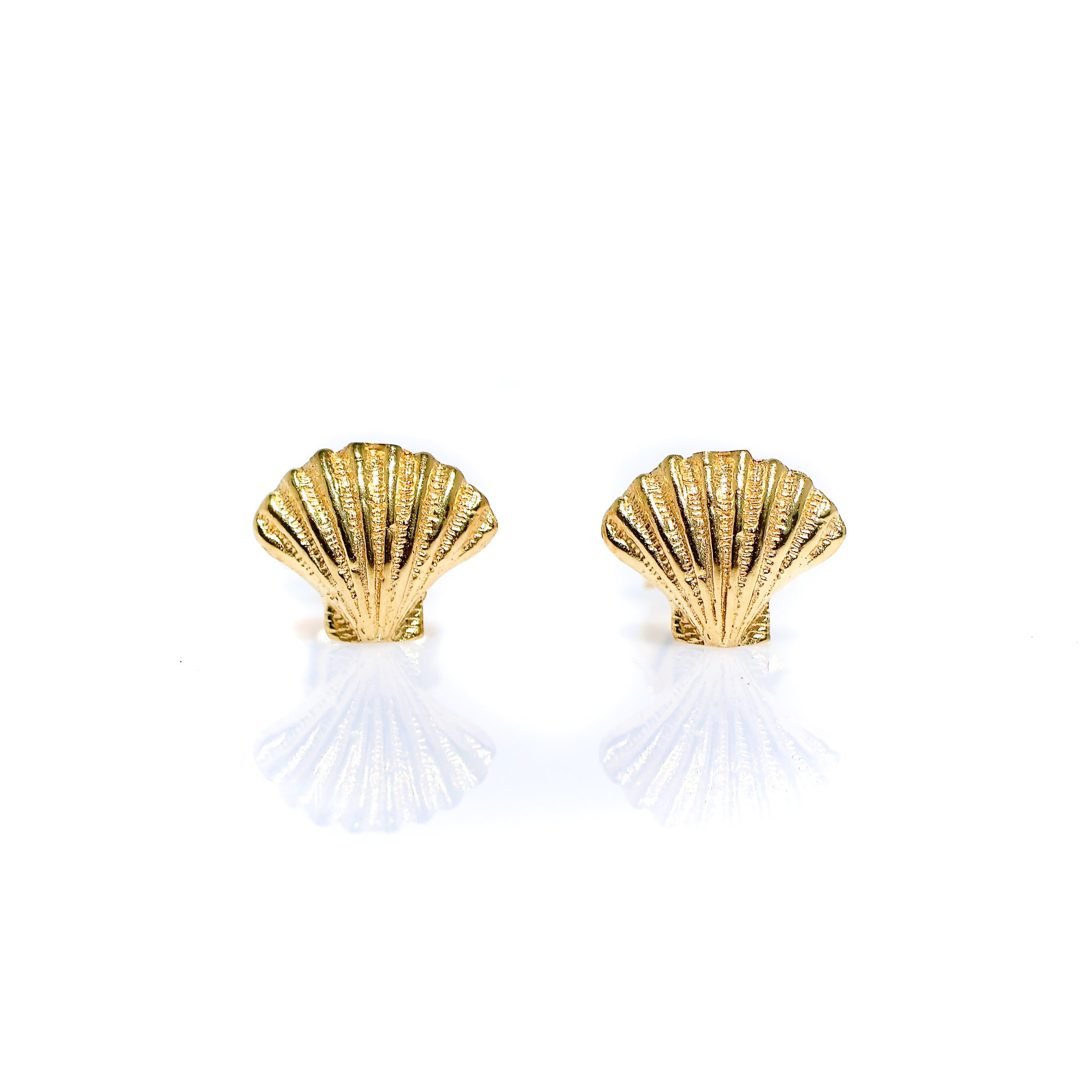 Gold shell stud earrings crafted in gold vermeil over 925 sterling silver