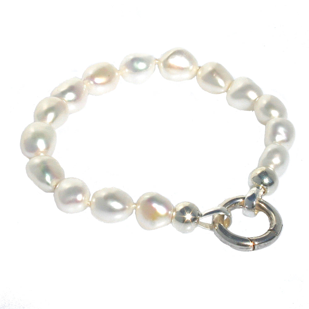 Silk knotted keshi pearl bracelet worn on wrist – boho coastal style