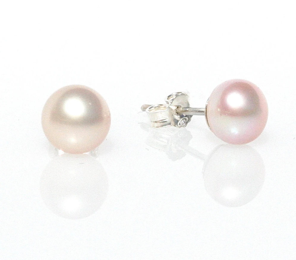dainty pink pearl studs