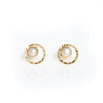 Sunset Swirls Pearl Studs Gold crafted in premium gold vermeil over sterling silver featuring genuine freshwater pearls with flowing swirl details.