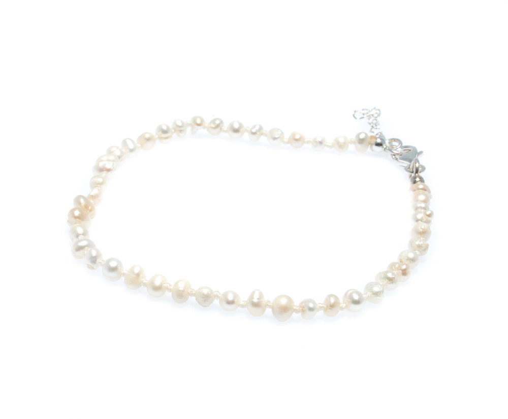 Freshwater seed pearl bracelet with 925 sterling silver details designed in Broome Western Australia