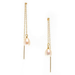 Tiffany Pearl Threads Gold earrings crafted in premium gold vermeil over sterling silver featuring delicate thread chains with genuine freshwater pearls.